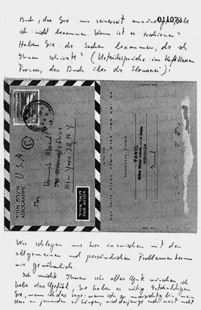 Aerogram sent by Leni Yahil as part of her correspondence with Hannah Arendt © Yad Vashem Studies, Mittelweg 36, 3/2010.